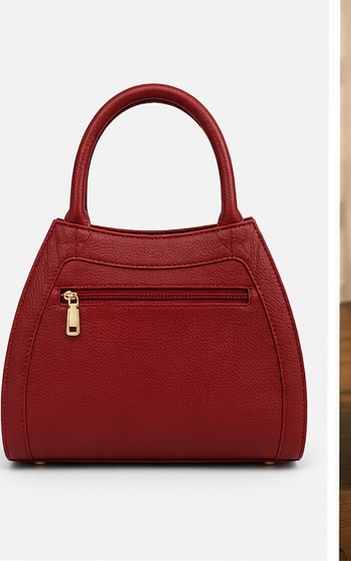 Red Croc-Embossed Tote with Medallion Detail & Curved Handles - Image 2