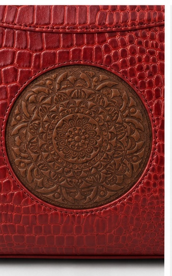Red Croc-Embossed Tote with Medallion Detail & Curved Handles - Image 5