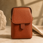Rust Orange Textured Leather Small Buckle Bag