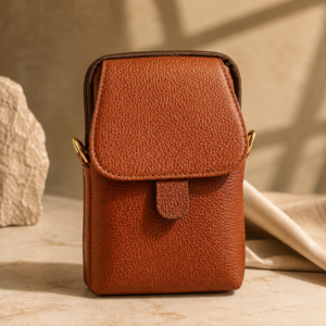 Rust Orange Textured Leather Small Buckle Bag