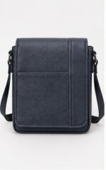 Slate Blue Pebbled Leather Crossbody Bag with Front Pocket