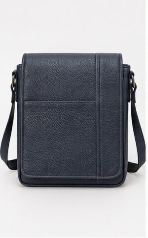 Slate Blue Pebbled Leather Crossbody Bag with Front Pocket