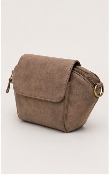 Taupe Leather Trapezoid Crossbody Bag - Image 3