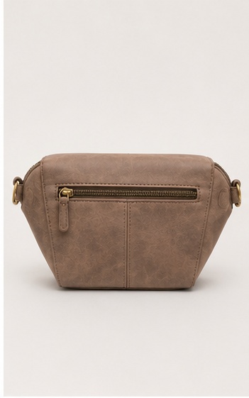 Taupe Leather Trapezoid Crossbody Bag - Image 2