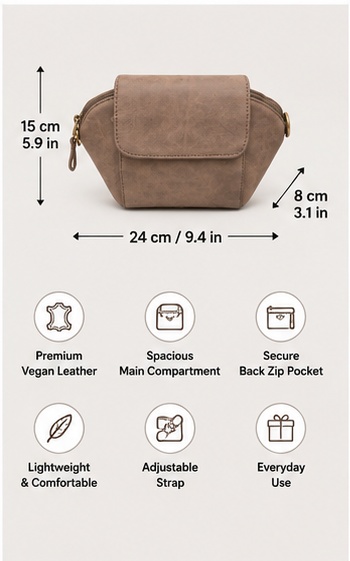 Taupe Leather Trapezoid Crossbody Bag - Image 6