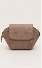 Taupe Leather Trapezoid Crossbody Bag
