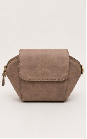 Taupe Leather Trapezoid Crossbody Bag