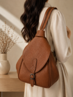 Cognac Leather Rounded Sling Backpack