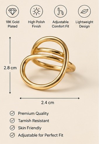 Gold Tone Floral Statement Ring - Image 7