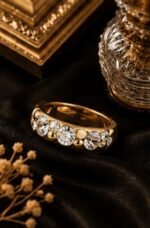 Gold Tone Geometric Stone Ring