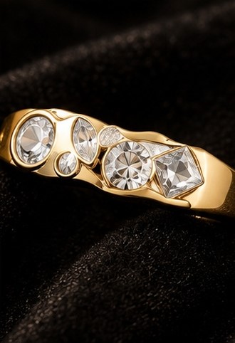 Gold Tone Floral Stone Ring - Image 3