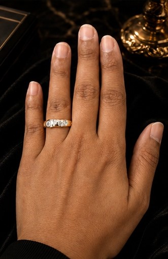 Gold Tone Floral Stone Ring - Image 2