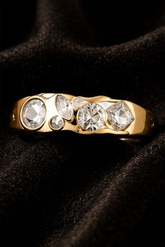 Gold Tone Floral Stone Ring