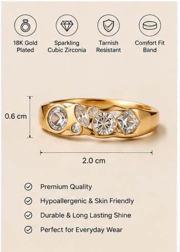 Gold Tone Floral Stone Ring - Image 6