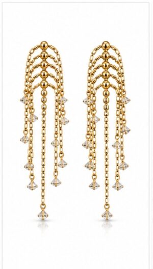 Gold-Plated Crystal Multi-Chain Tassel Fringe Drop Earrings