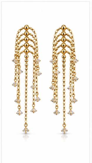 Gold-Plated Crystal Multi-Chain Tassel Fringe Drop Earrings
