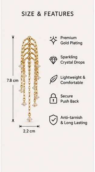 Gold-Plated Crystal Multi-Chain Tassel Fringe Drop Earrings - Image 4