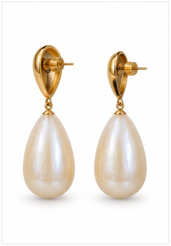 Gold-Plated Teardrop & Baroque Pearl Drop Earrings - Image 2