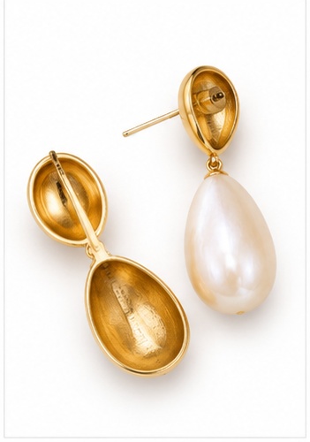 Gold-Plated Teardrop & Baroque Pearl Drop Earrings - Image 4