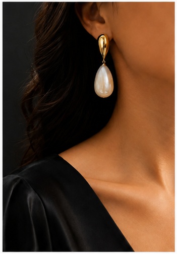 Gold-Plated Teardrop & Baroque Pearl Drop Earrings - Image 5