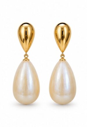 Gold-Plated Teardrop & Baroque Pearl Drop Earrings