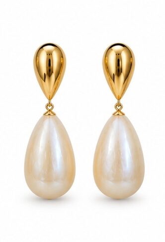Gold-Plated Teardrop & Baroque Pearl Drop Earrings