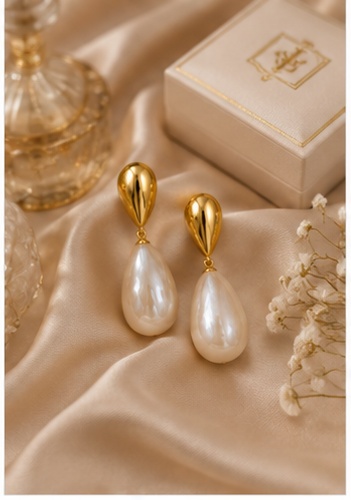 Gold-Plated Teardrop & Baroque Pearl Drop Earrings - Image 6