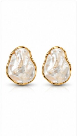 Gold-Rimmed Organic Baroque Pearl Stud Earrings