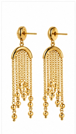 Gold-Plated Crystal Top Waterfall Chain Tassel Earrings - Image 2