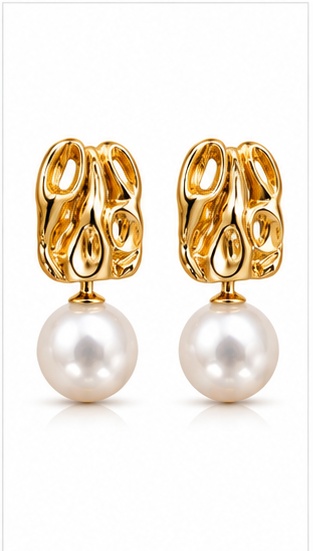 Hammered Gold Huggie Earrings with Pearl Drop