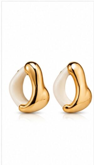 Two-Tone Gold & White Freeform Hoop Earrings