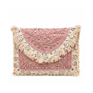 Pink Embroidered Envelope Clutch