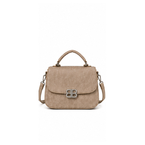 Beige Structured Flap Crossbody Handbag