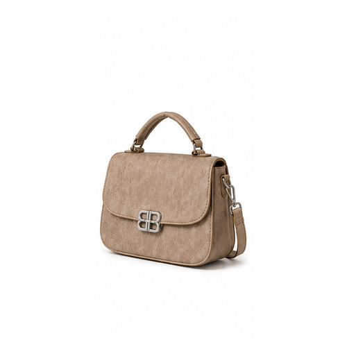 Beige Structured Flap Crossbody Handbag - Image 3