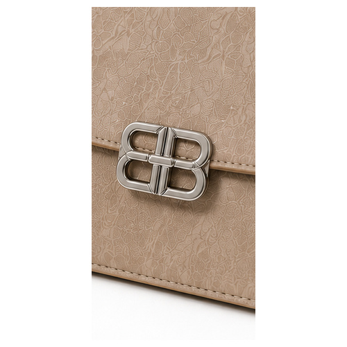 Beige Structured Flap Crossbody Handbag - Image 5