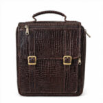 Dark Brown Croc Texture Buckle Messenger Bag