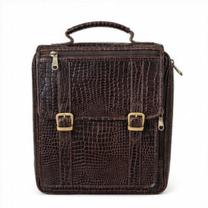 Dark Brown Croc Texture Buckle Messenger Bag