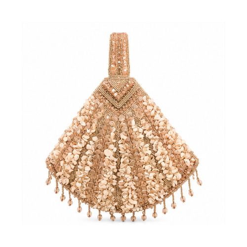 Rose Gold Sequin Fan-Shaped Potli Handbag