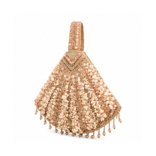 Rose Gold Sequin Fan-Shaped Potli Handbag - Image 3