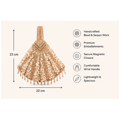 Rose Gold Sequin Fan-Shaped Potli Handbag - Image 7