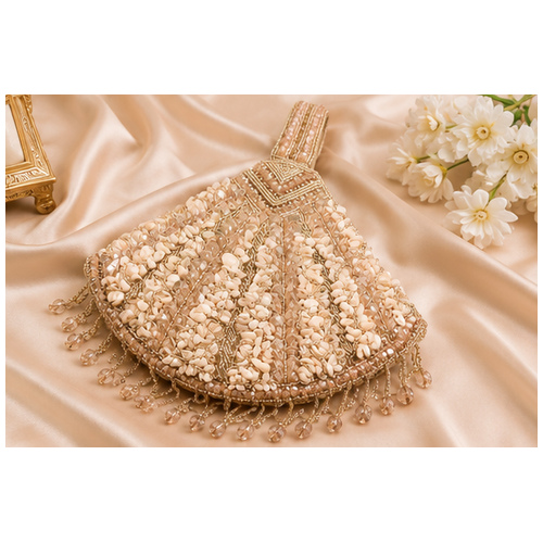 Rose Gold Sequin Fan-Shaped Potli Handbag - Image 6