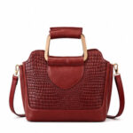 Burgundy Croc Texture Structured Handbag