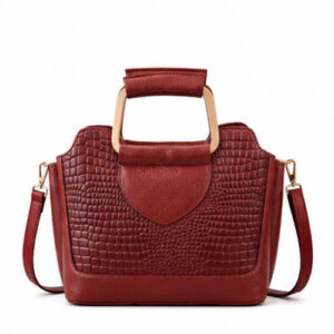 Burgundy Croc Texture Structured Handbag
