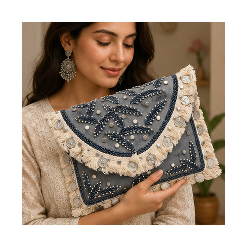 Black Embroidered Envelope Clutch - Image 2