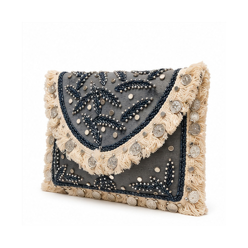 Black Embroidered Envelope Clutch - Image 3