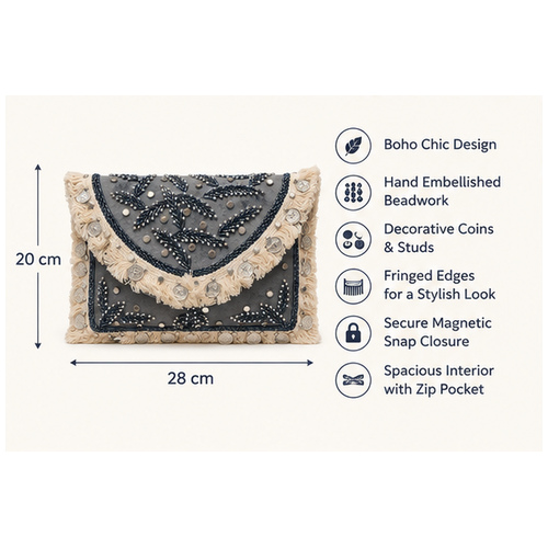 Black Embroidered Envelope Clutch - Image 6