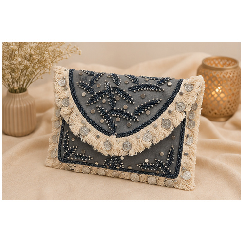 Black Embroidered Envelope Clutch - Image 5