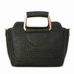 Dark Green Croc Texture Structured Handbag