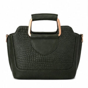 Dark Green Croc Texture Structured Handbag