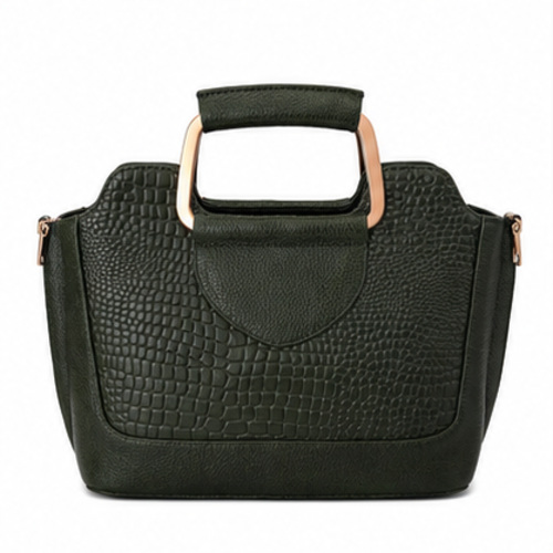 Dark Green Croc Texture Structured Handbag